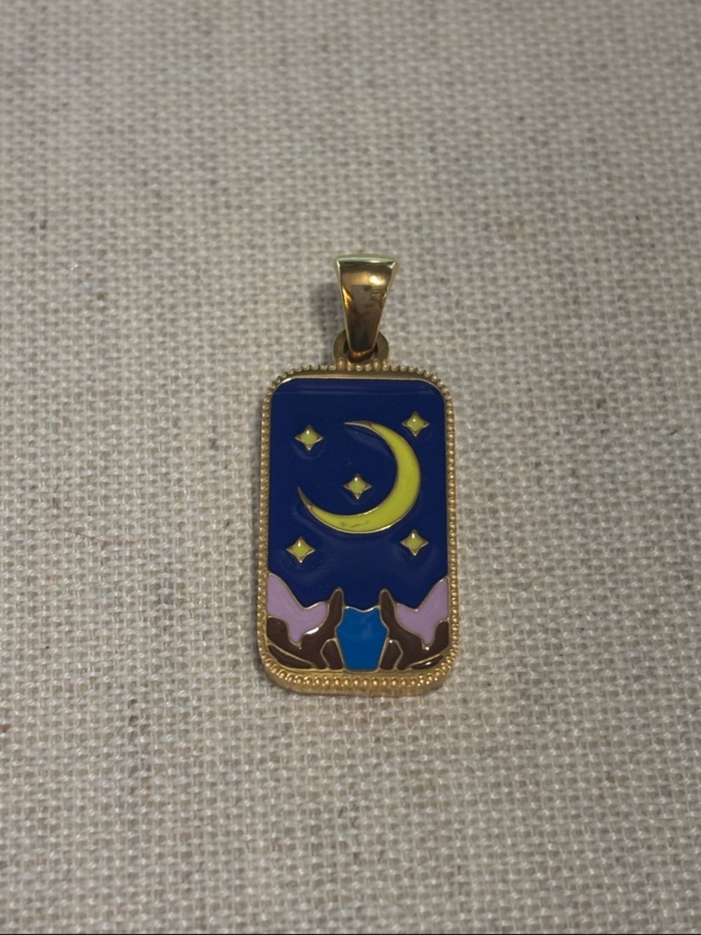 Gold plated, the moon, tarot card pendant